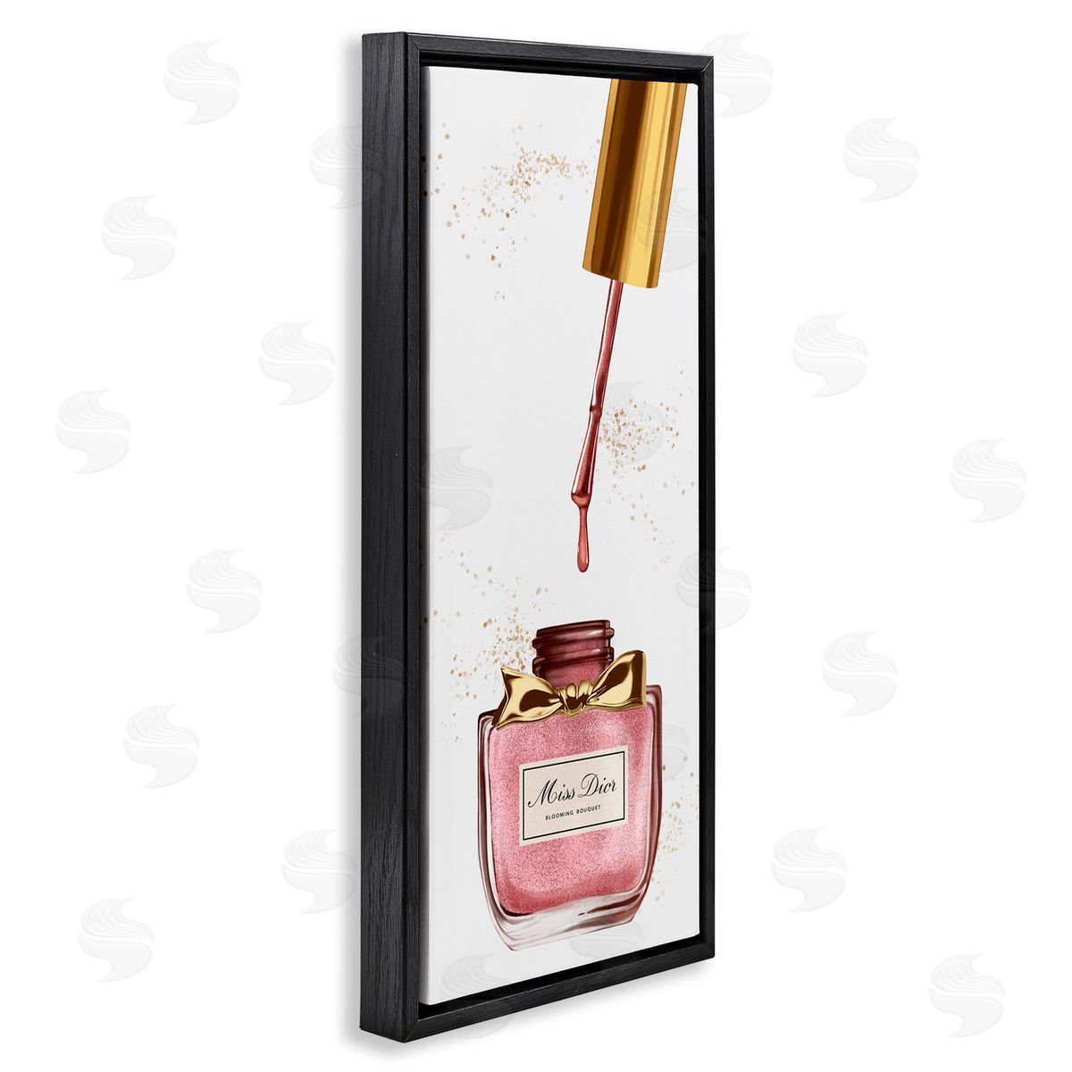 Makeup Nail Polish Brush Gold & Pink Black Floating Frame Canvas Wall Art, Home Decor by Ziwei Li