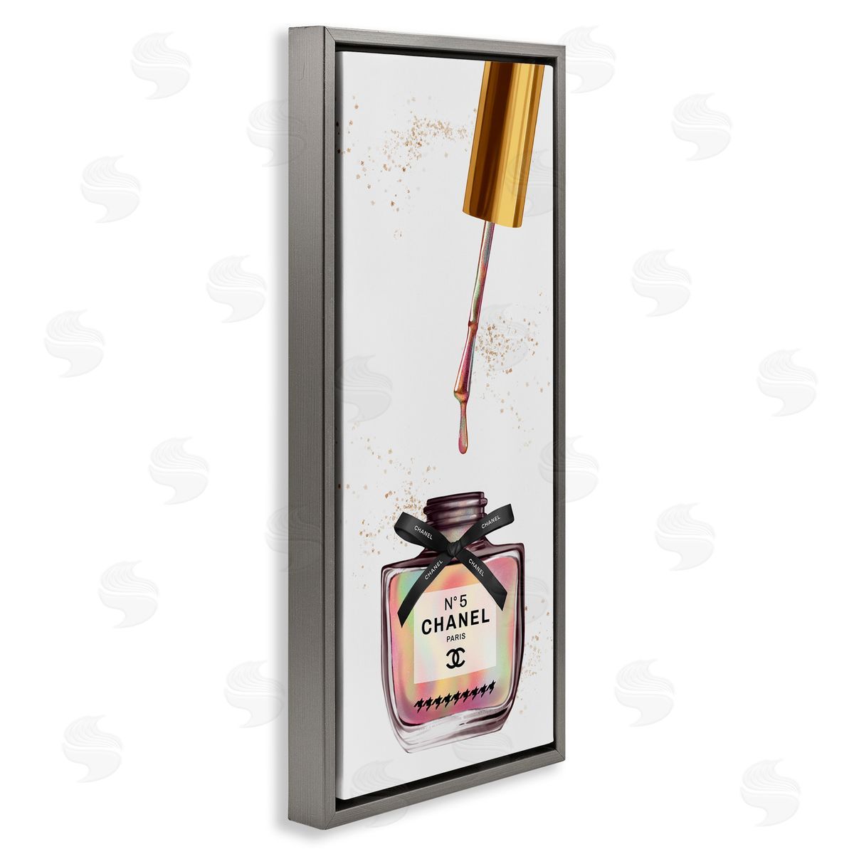 Makeup Nail Polish Brush Rainbow & Gold Grey Floating Frame Canvas Wall Art, Home Decor by Ziwei Li