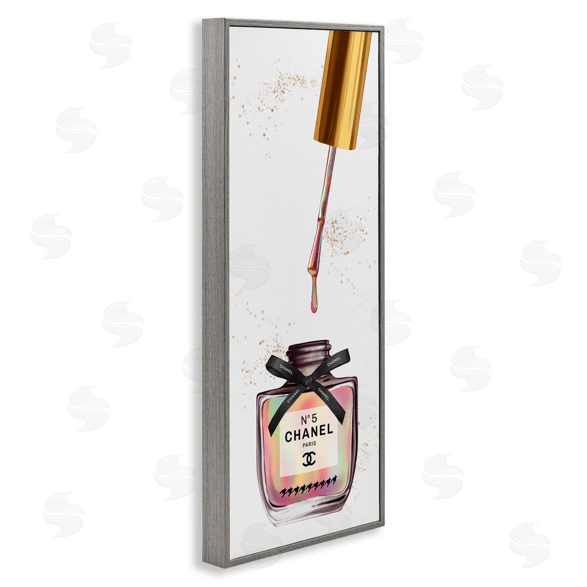 Makeup Nail Polish Brush Rainbow & Gold Grey Frame Print Wall Art, Home Decor by Ziwei Li