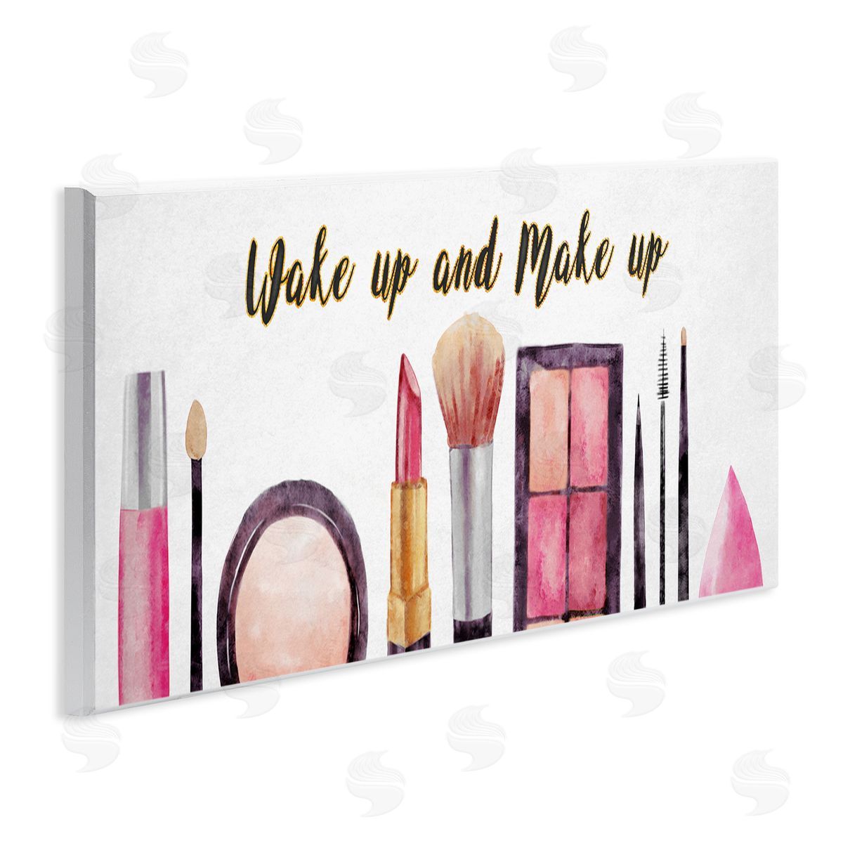 Wake Up Make Up Watercolor Wood Plaque Wall Art, Home Decor by Ziwei Li