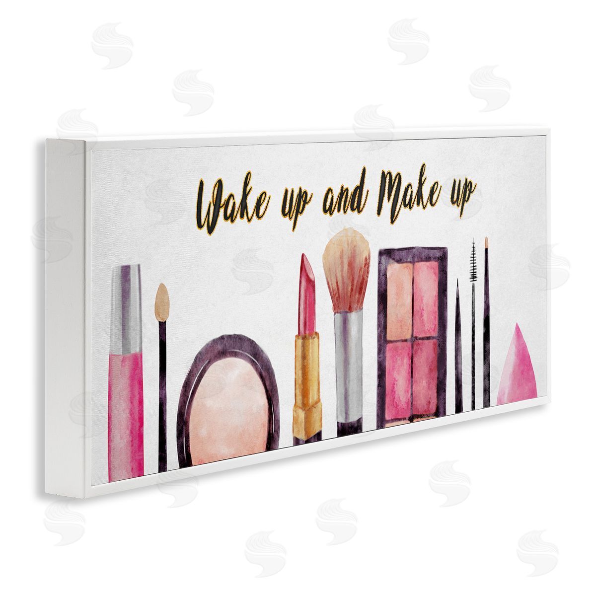 Wake Up Make Up Watercolor White Frame Print Wall Art, Home Decor by Ziwei Li