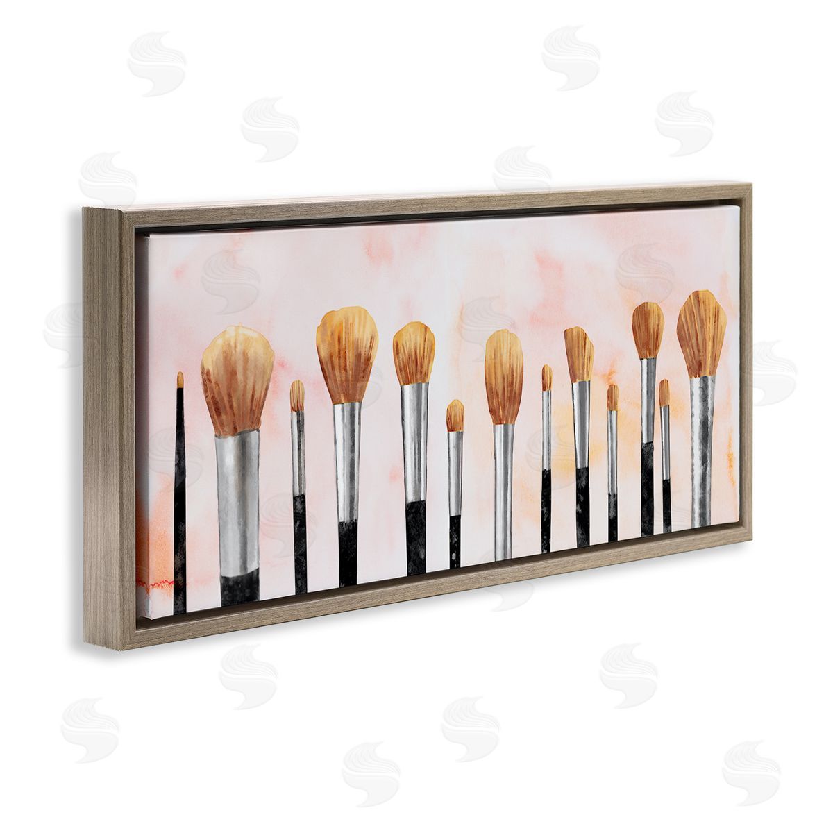 Pink Makeup Brush Collection Brown Floating Frame Canvas Wall Art, Home Decor by Ziwei Li