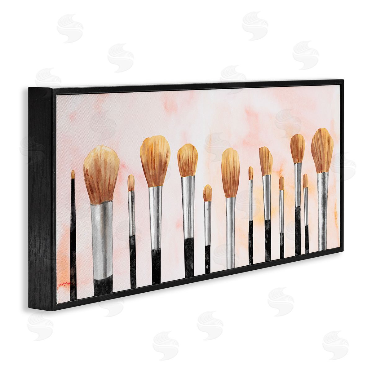 Pink Makeup Brush Collection Black Frame Print Wall Art, Home Decor by Ziwei Li
