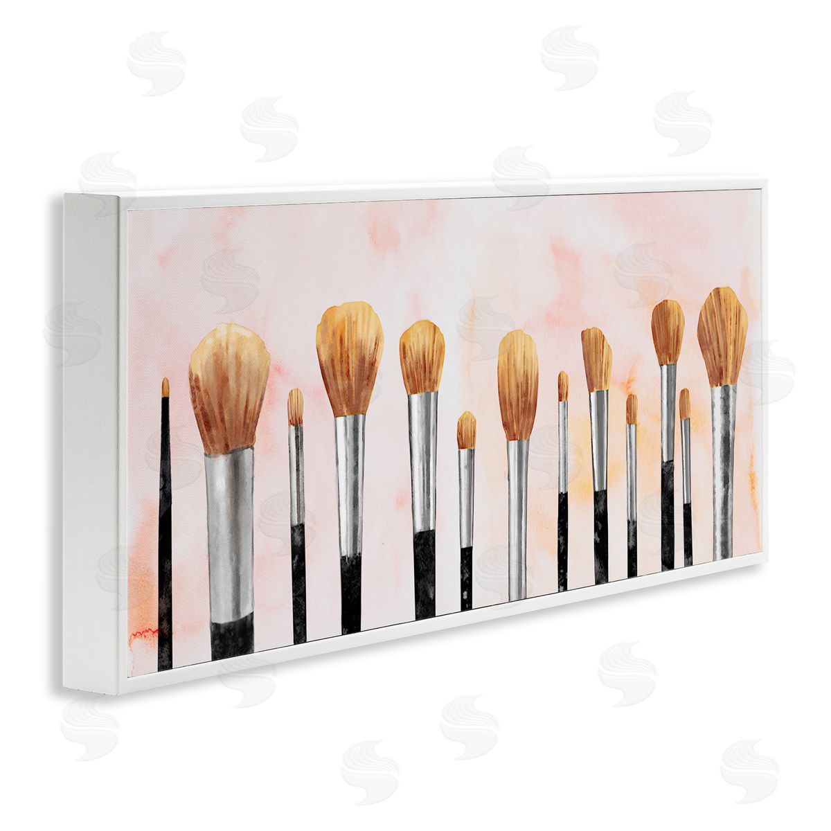 Pink Makeup Brush Collection White Frame Print Wall Art, Home Decor by Ziwei Li
