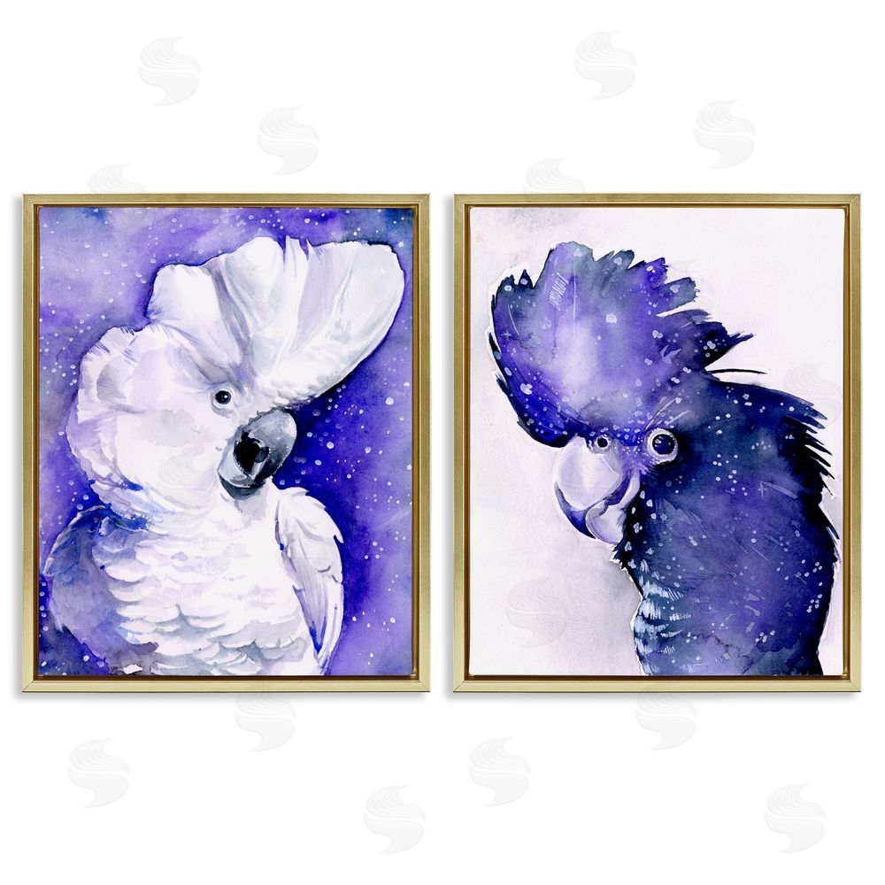 Jennifer Paxton Parker Space Birds Purple Watercolor Gold Floating Frame Canvas Wall Art Print