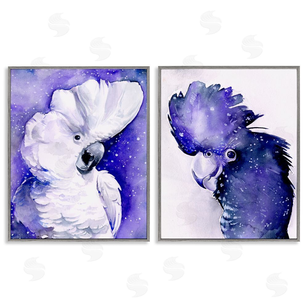 Jennifer Paxton Parker Space Birds Purple Watercolor Gray Framed Giclee Wall Art Print