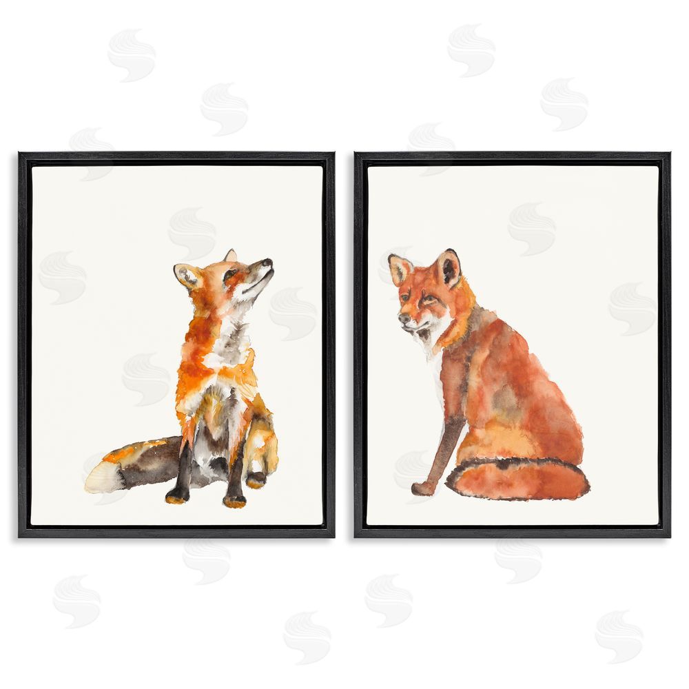 Jennifer Goldberger Curious Fox Watercolor Paintings Black Floating Frame Canvas Wall Art Print