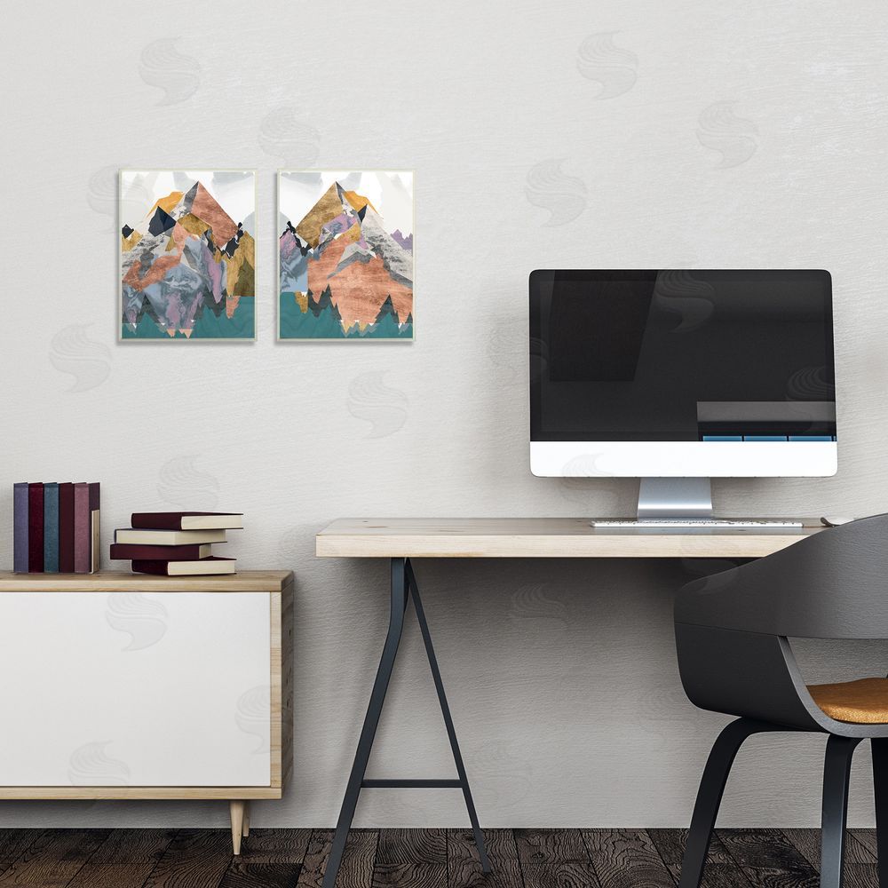 Jennifer Goldberger Foil Collage Mountain Landscape Canvas Wall Art Print in Room