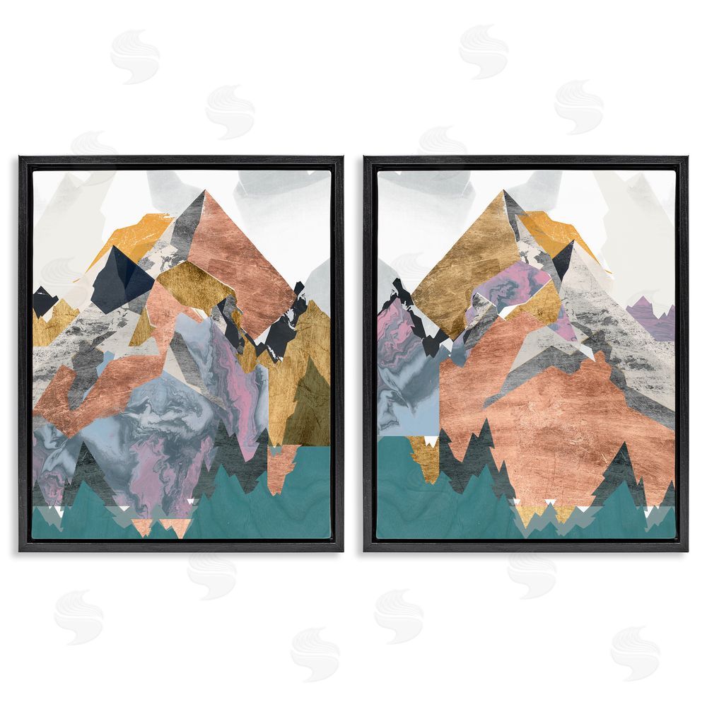 Jennifer Goldberger Foil Collage Mountain Landscape Black Floating Frame Canvas Wall Art Print
