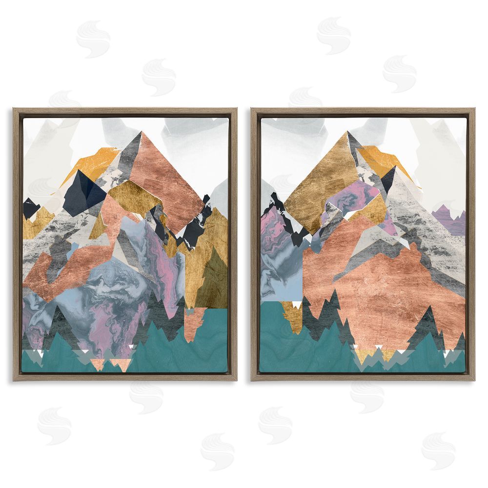 Jennifer Goldberger Foil Collage Mountain Landscape Brown Floating Frame Canvas Wall Art Print