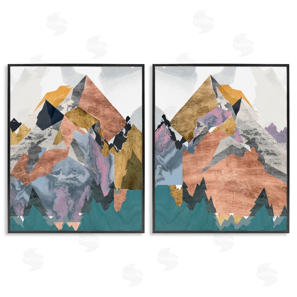 Jennifer Goldberger Foil Collage Mountain Landscape Black Framed Giclee Wall Art Print