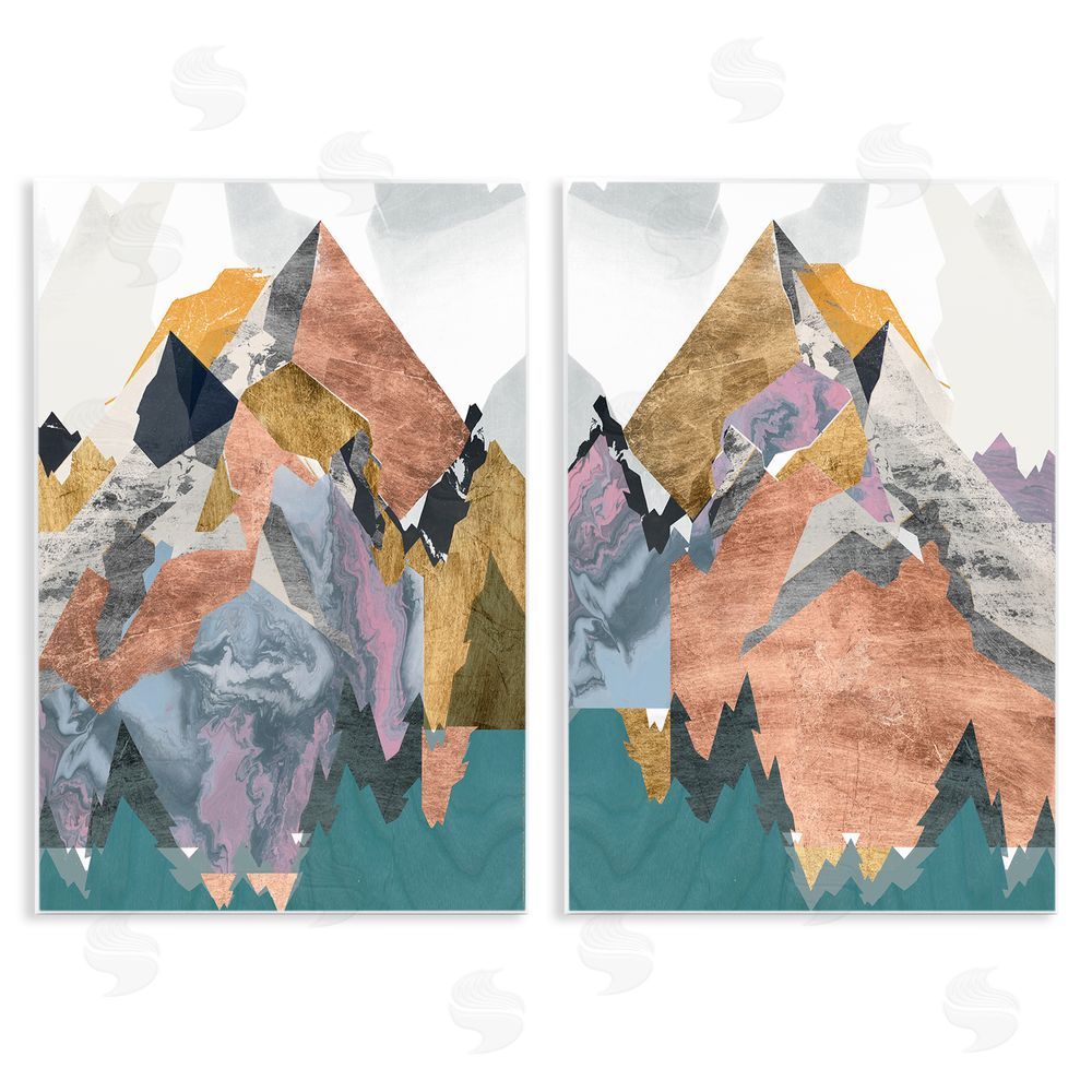 Jennifer Goldberger Foil Collage Mountain Landscape Wooden Wall Plaque Art Print