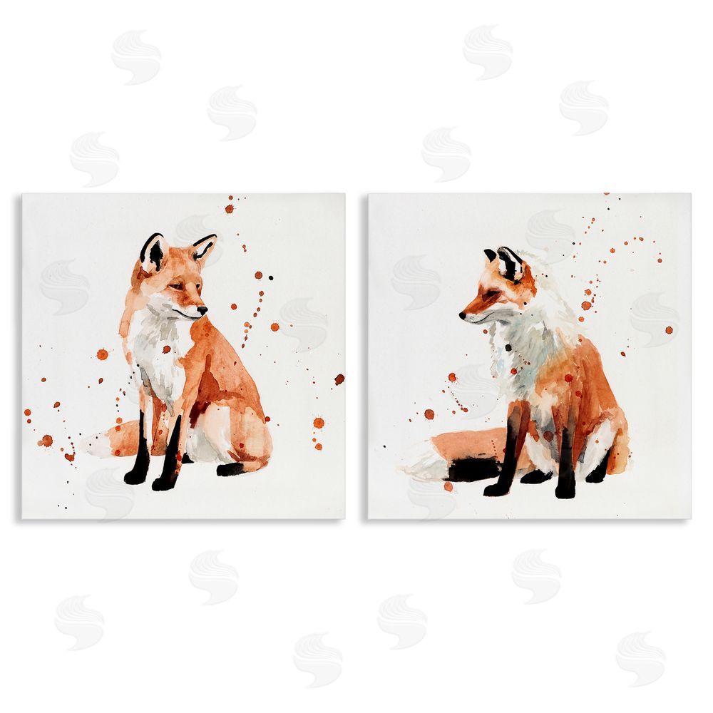 Victoria Borges Sitting Fox Orange Watercolors Canvas Wall Art Print