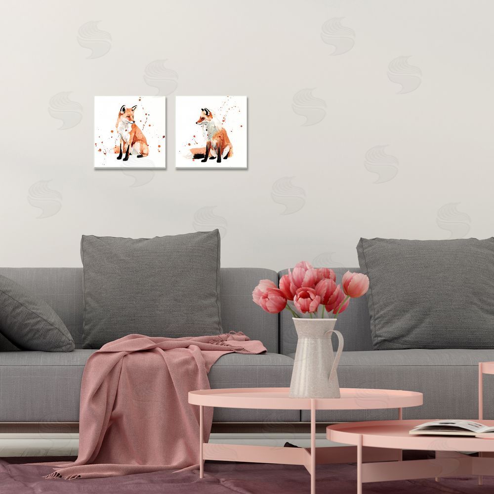 Victoria Borges Sitting Fox Orange Watercolors Canvas Wall Art Print in Room