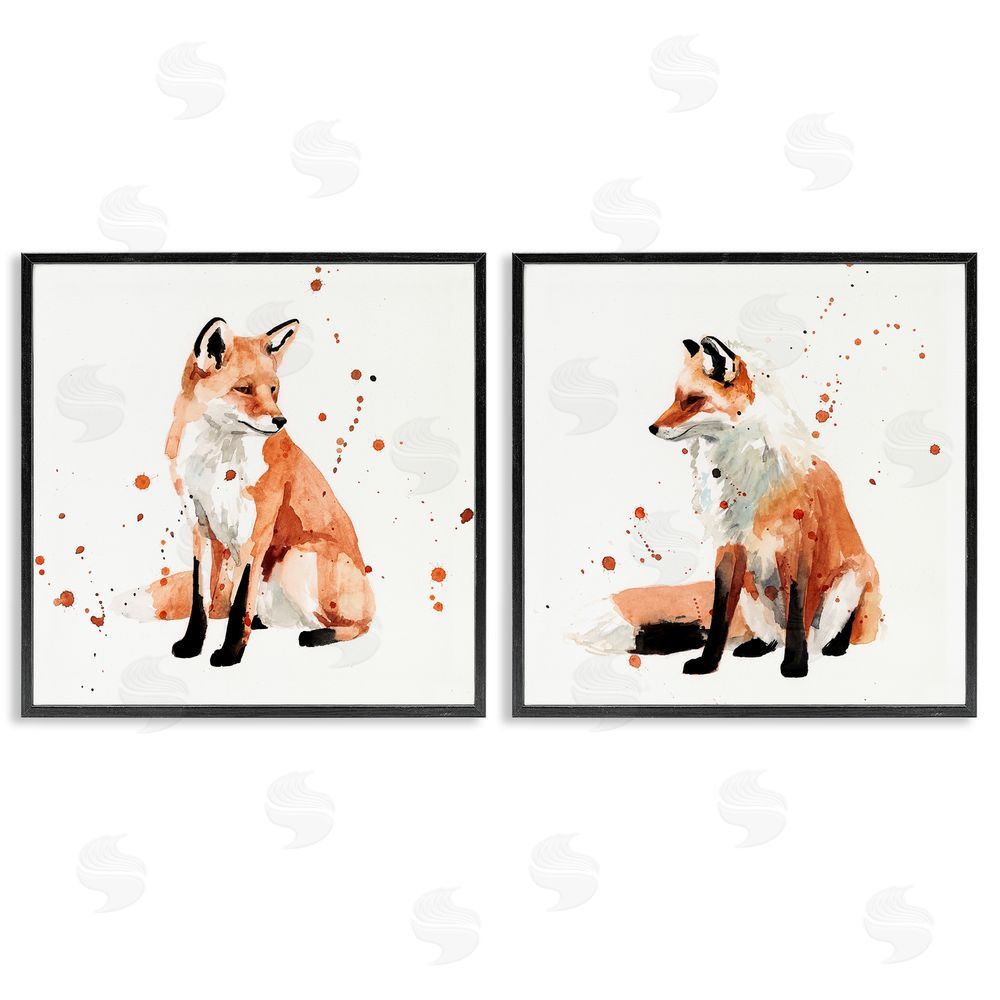 Victoria Borges Sitting Fox Orange Watercolors Black Framed Giclee Wall Art Print