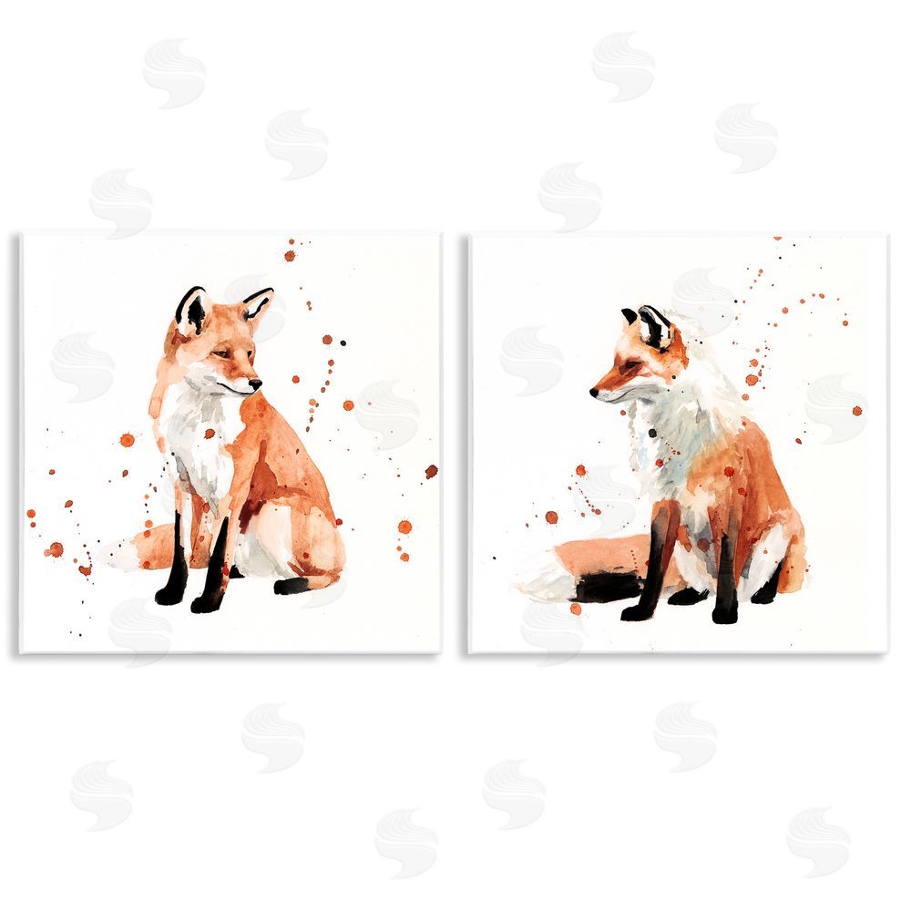Victoria Borges Sitting Fox Orange Watercolors Wooden Wall Plaque Art Print