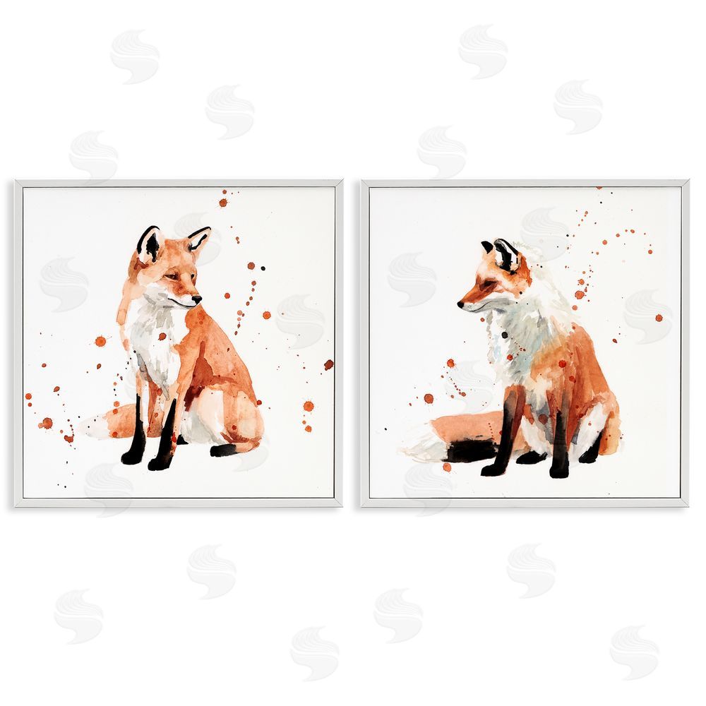 Victoria Borges Sitting Fox Orange Watercolors White Framed Giclee Wall Art Print