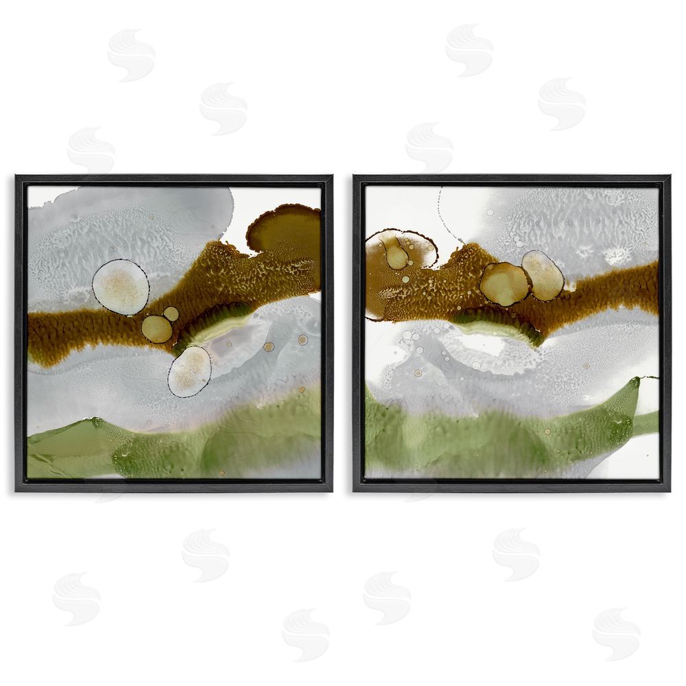 Ethan Harper Gold Green Liquid Abstract Paintings Black Floating Frame Canvas Wall Art Print