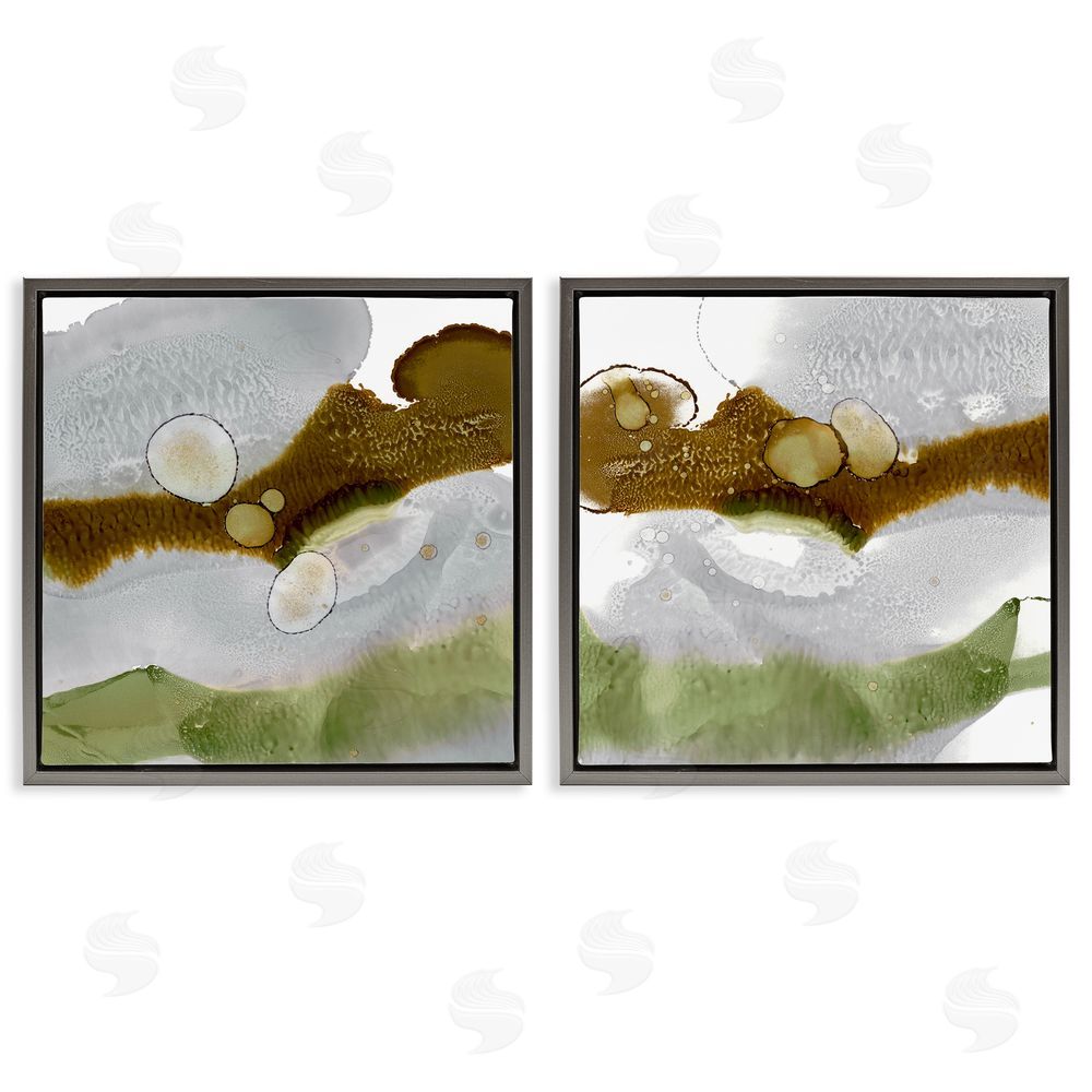 Ethan Harper Gold Green Liquid Abstract Paintings Gray Floating Frame Canvas Wall Art Print