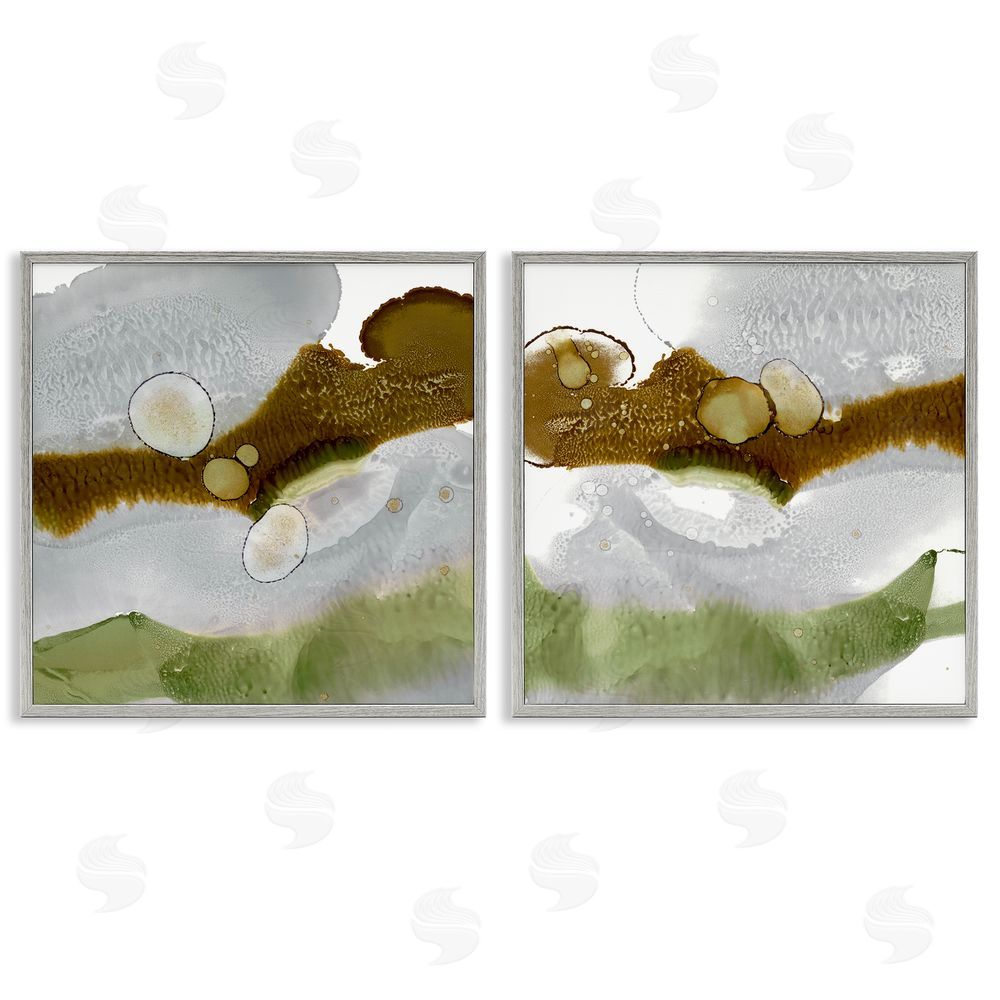 Ethan Harper Gold Green Liquid Abstract Paintings Gray Framed Giclee Wall Art Print