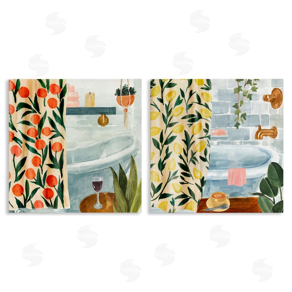 Annie Warren Bathroom Tub And Curtains Interiors Canvas Wall Art Print