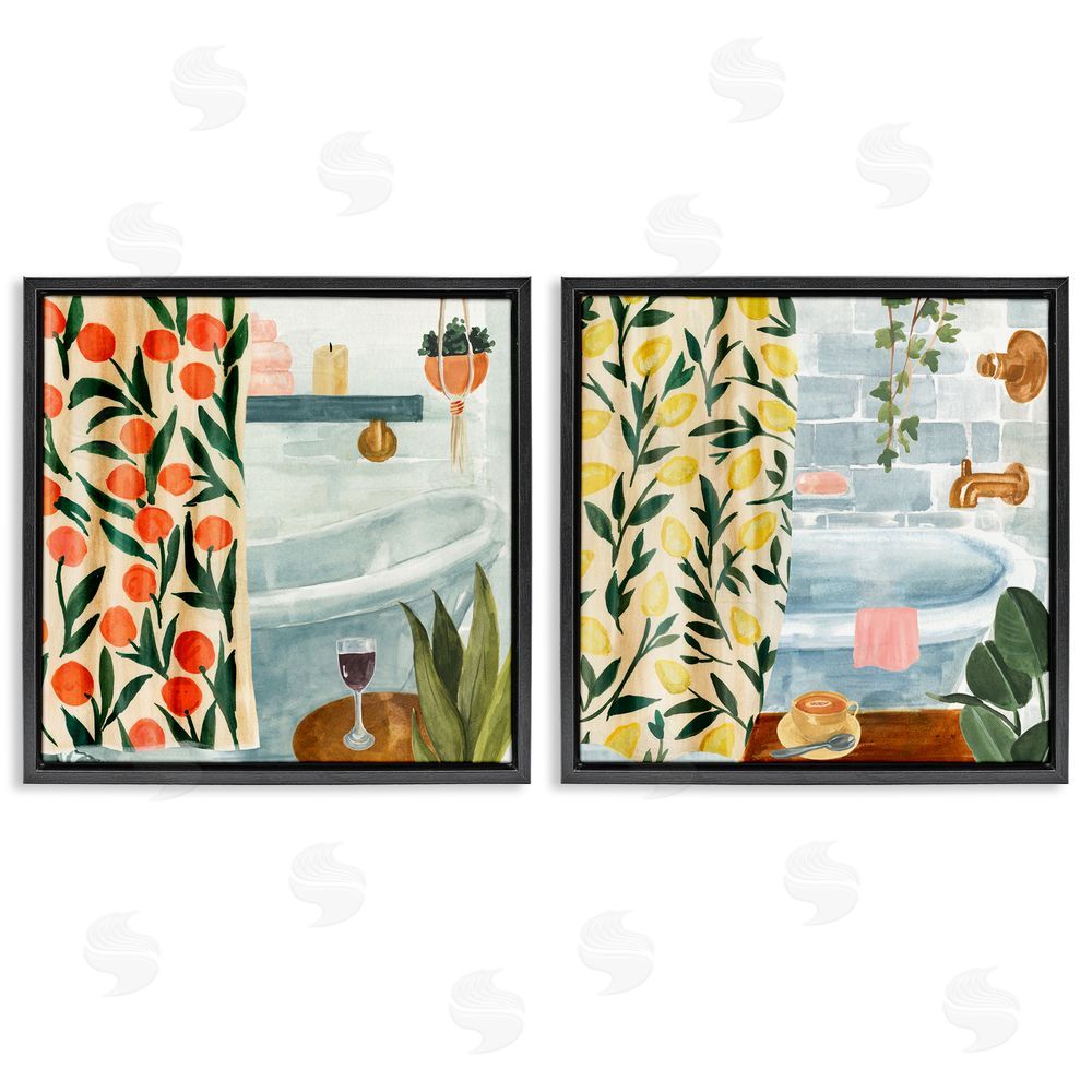 Annie Warren Bathroom Tub And Curtains Interiors Black Floating Frame Canvas Wall Art Print
