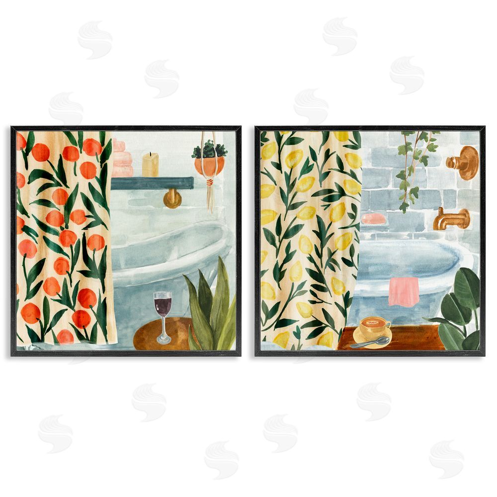 Annie Warren Bathroom Tub And Curtains Interiors Black Framed Giclee Wall Art Print