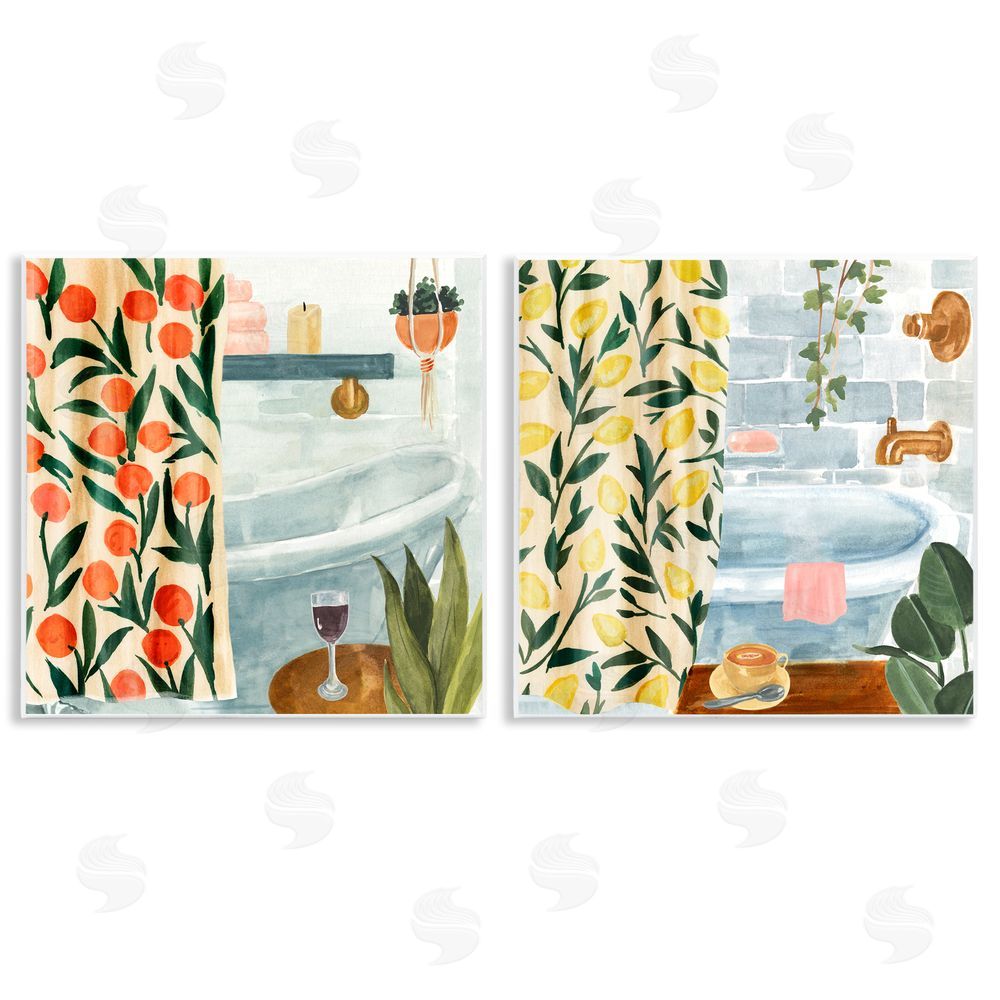 Annie Warren Bathroom Tub And Curtains Interiors Wooden Wall Plaque Art Print