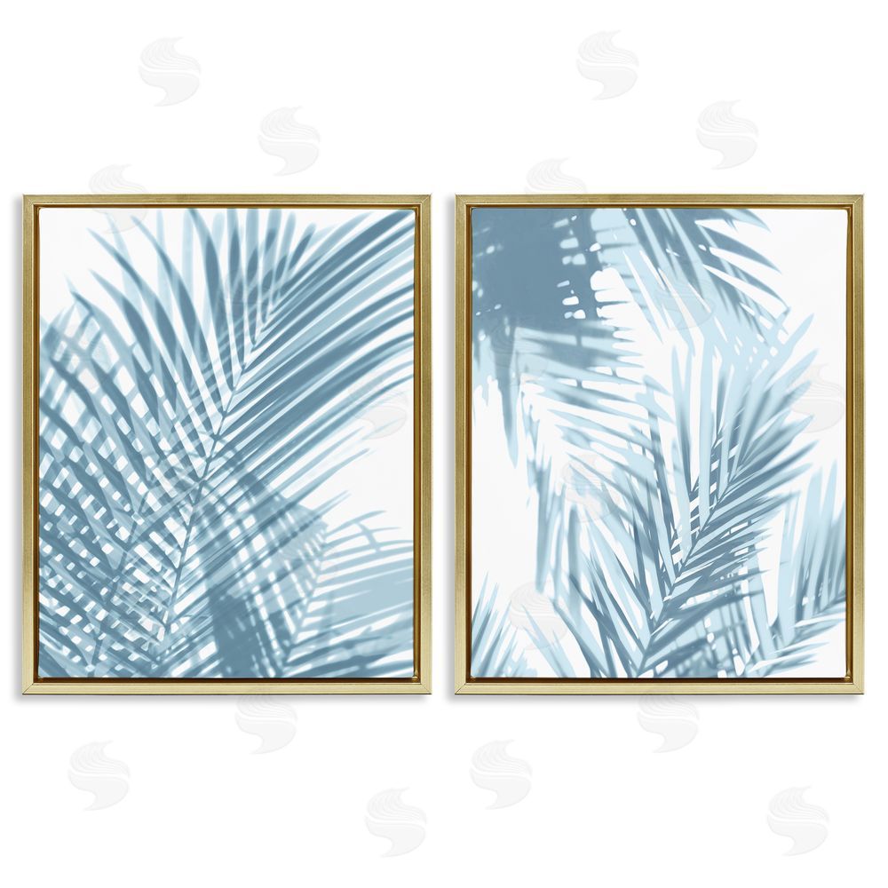C Brand Studios Blue Ferns Abstract Light Designs Gold Floating Frame Canvas Wall Art Print