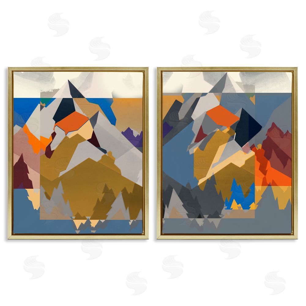 Jennifer Goldberger Geometric Mountain Shape Abstract Gold Floating Frame Canvas Wall Art Print