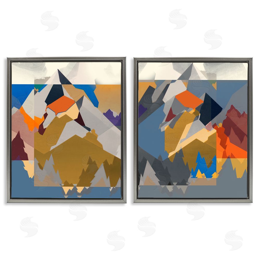 Jennifer Goldberger Geometric Mountain Shape Abstract Gray Floating Frame Canvas Wall Art Print
