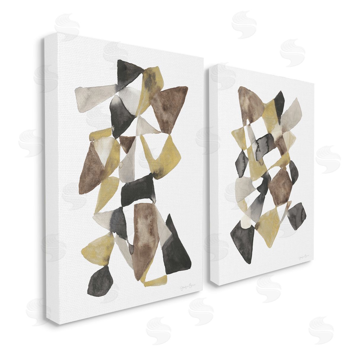 Jennifer Goldberger Abstract Black Gold Brown Shape Design Canvas Wall Art Print