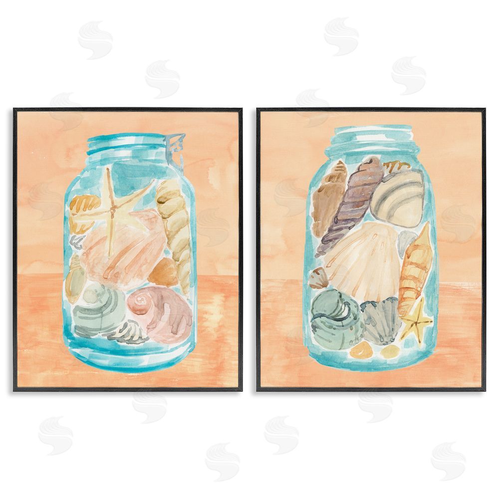 Annie Warren Beach Shells In Jar Painting Black Framed Giclee Wall Art Print