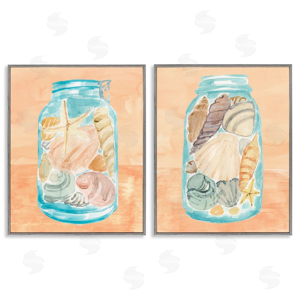 Annie Warren Beach Shells In Jar Painting Gray Framed Giclee Wall Art Print