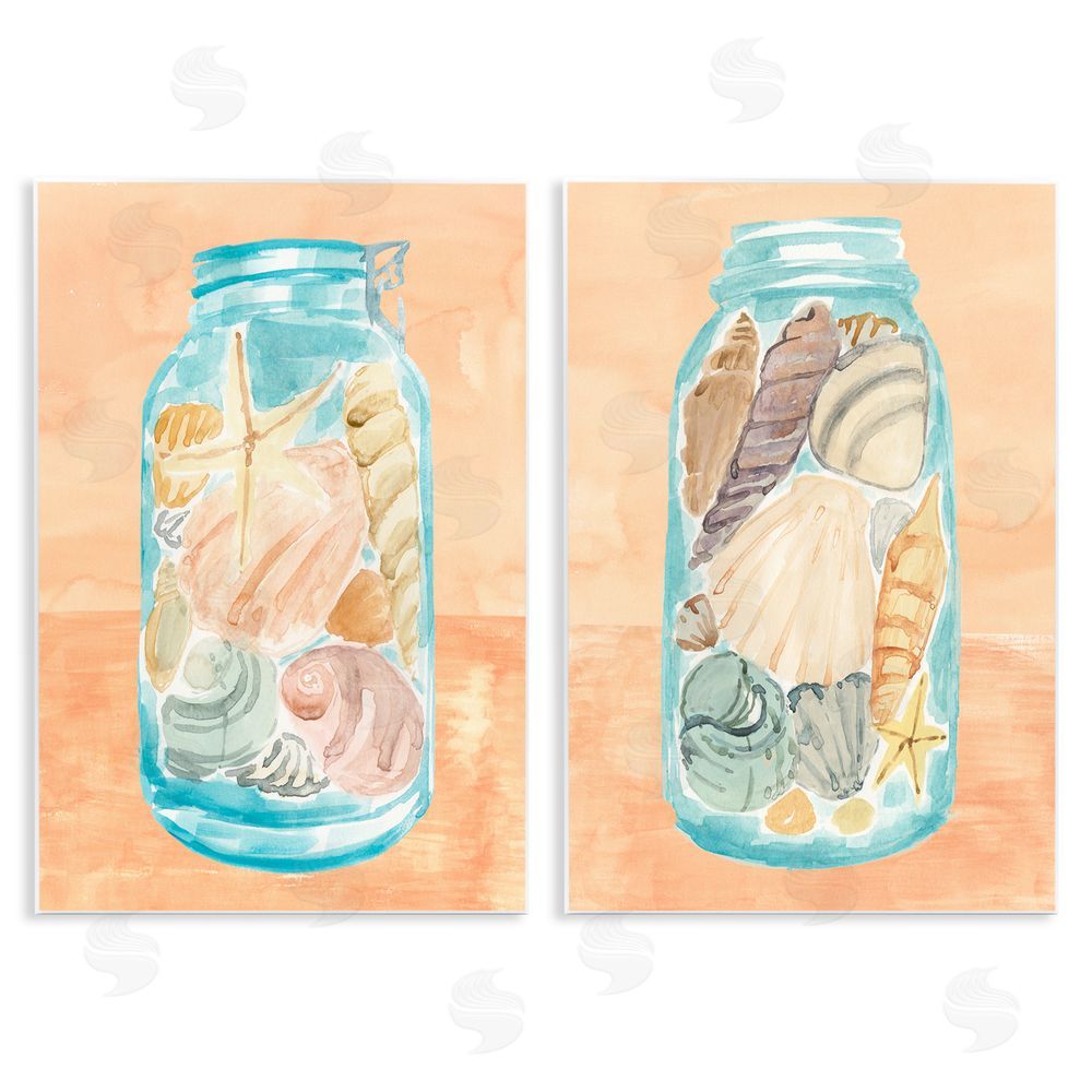 Annie Warren Beach Shells In Jar Painting Wooden Wall Plaque Art Print