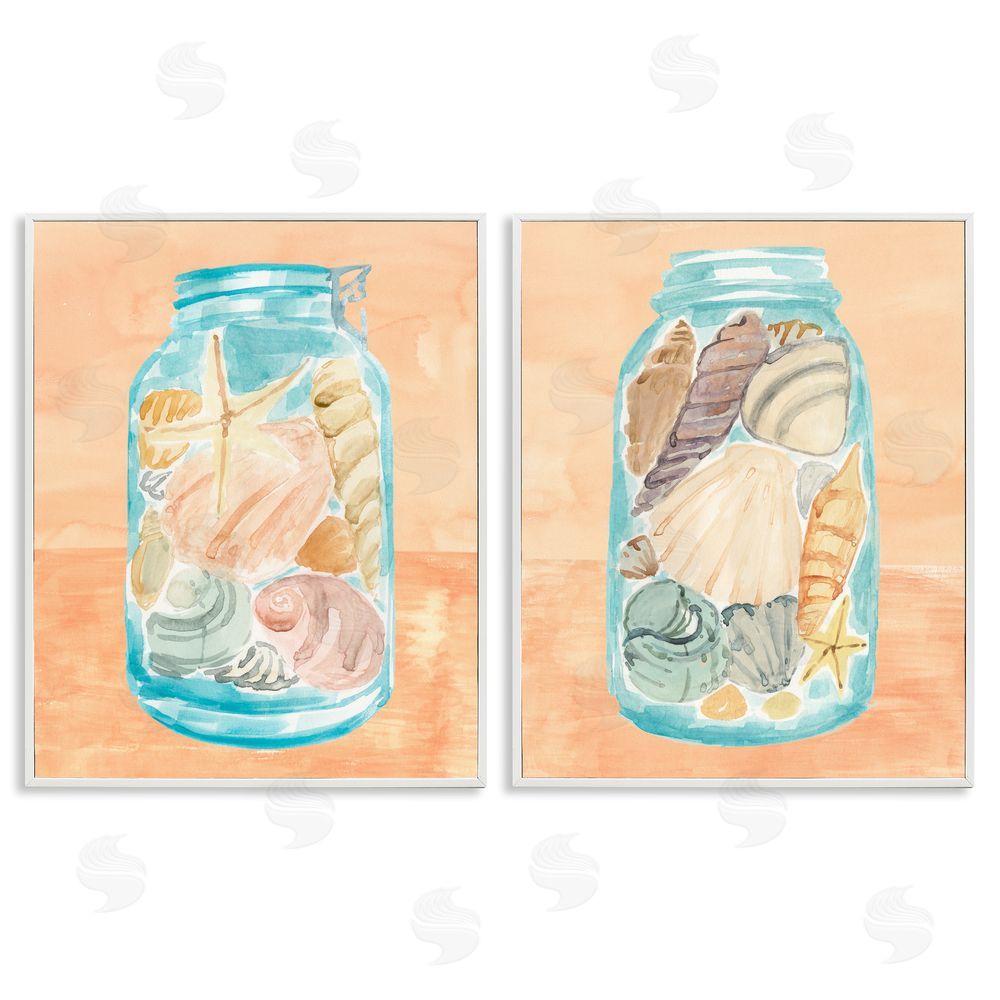 Annie Warren Beach Shells In Jar Painting White Framed Giclee Wall Art Print