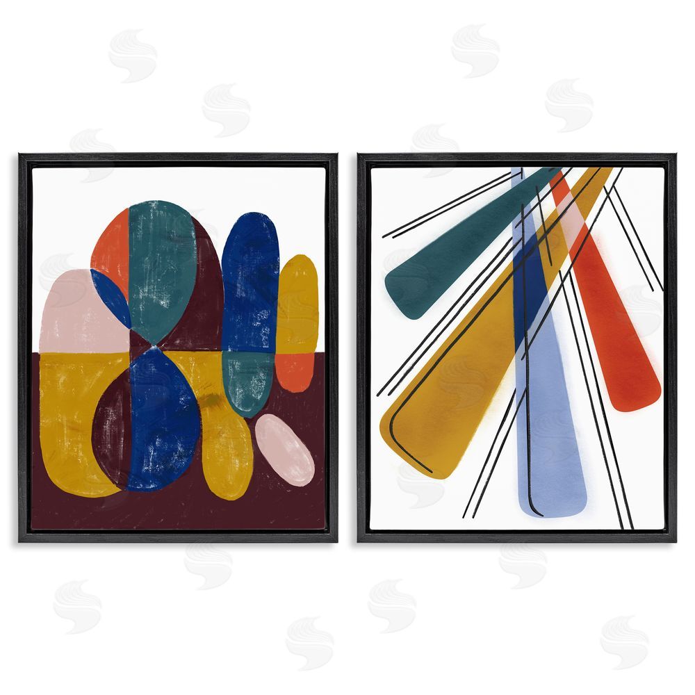 Stupell Studio Abstract Round Geometric Shapes Black Floating Frame Canvas Wall Art Print