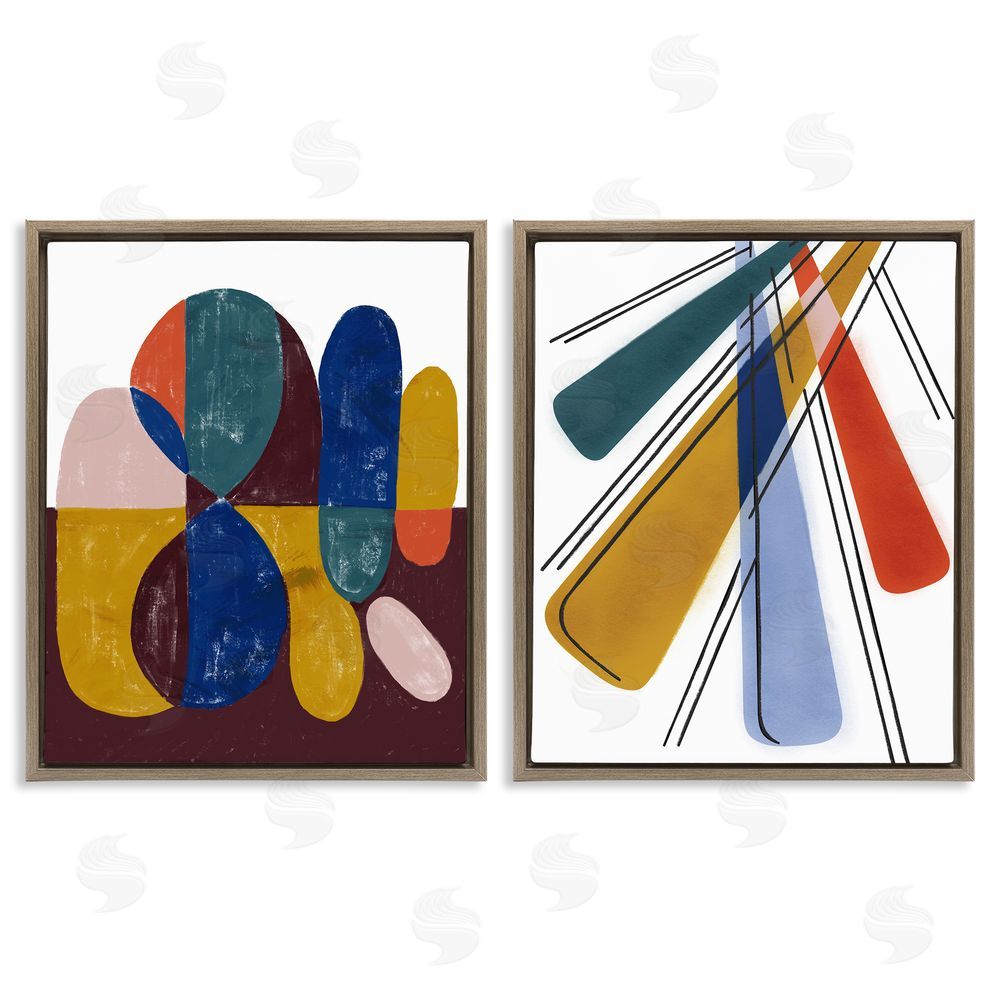 Stupell Studio Abstract Round Geometric Shapes Brown Floating Frame Canvas Wall Art Print