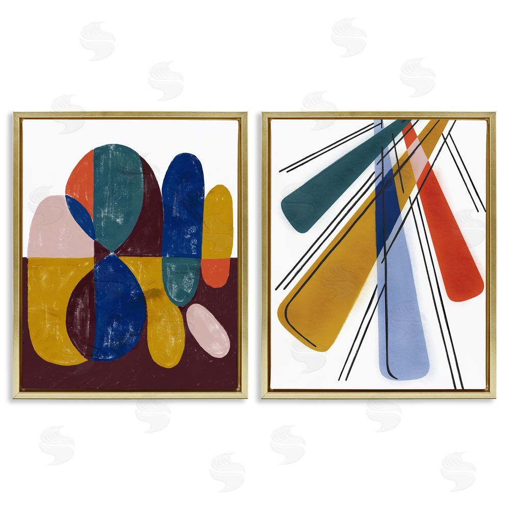 Stupell Studio Abstract Round Geometric Shapes Gold Floating Frame Canvas Wall Art Print