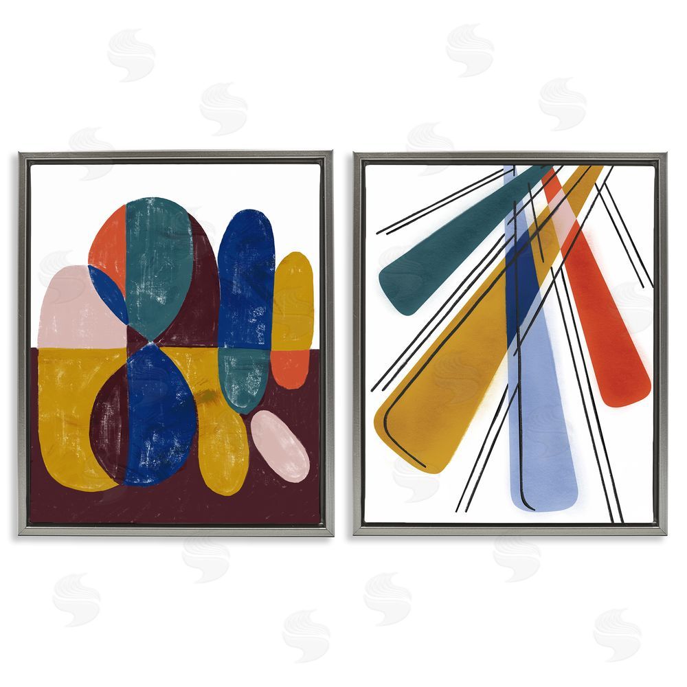 Stupell Studio Abstract Round Geometric Shapes Gray Floating Frame Canvas Wall Art Print