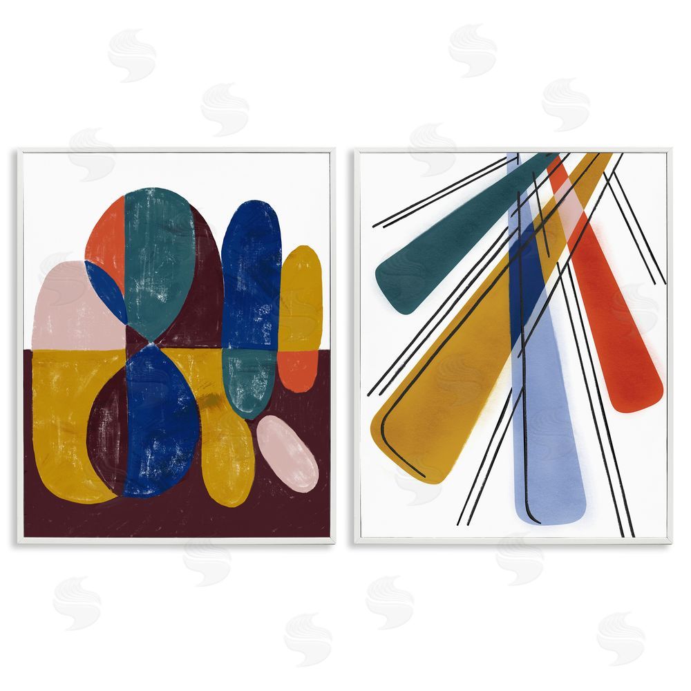 Stupell Studio Abstract Round Geometric Shapes White Framed Giclee Wall Art Print