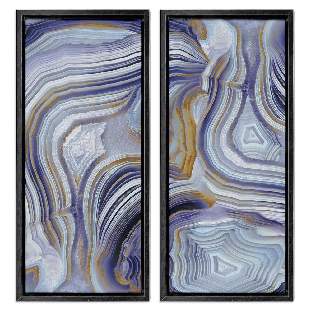 Danielle Carson Agate Crystal Pattern Gold Purple Abstract Black Floating Frame Canvas Wall Art Print