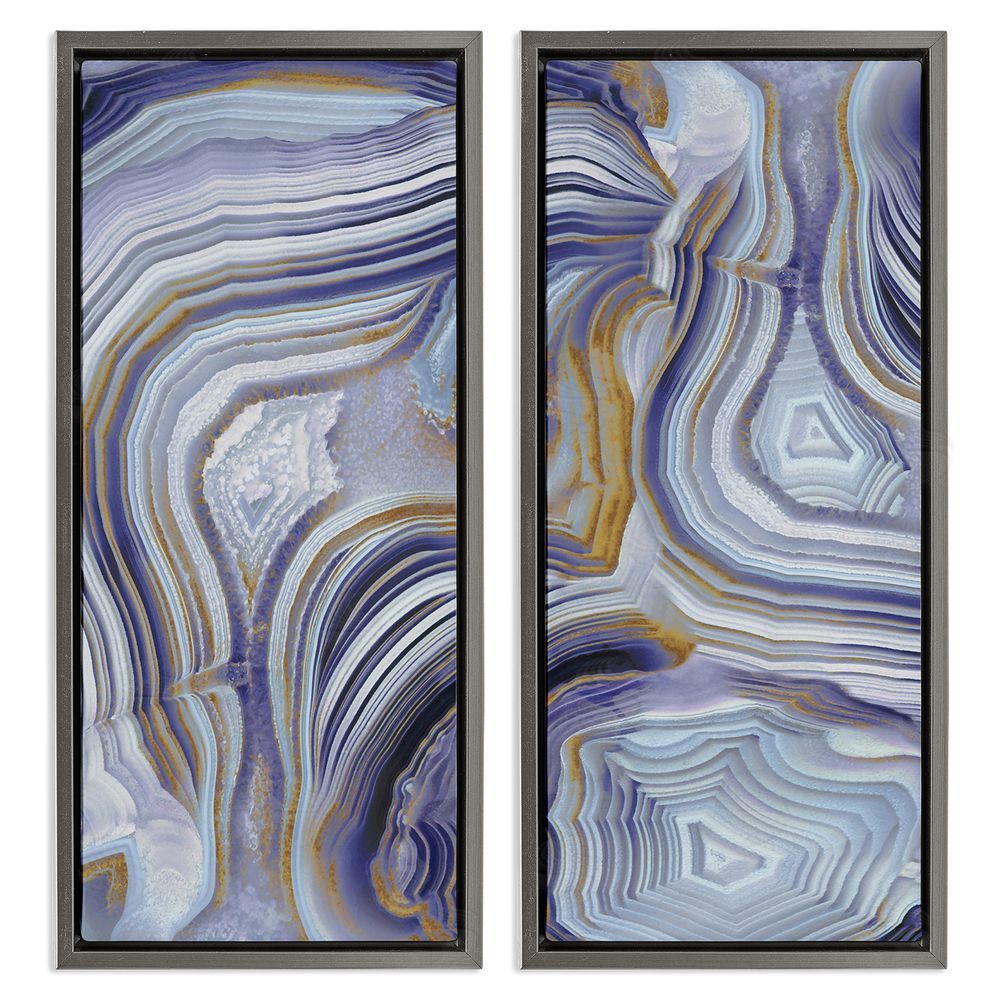 Danielle Carson Agate Crystal Pattern Gold Purple Abstract Gray Floating Frame Canvas Wall Art Print