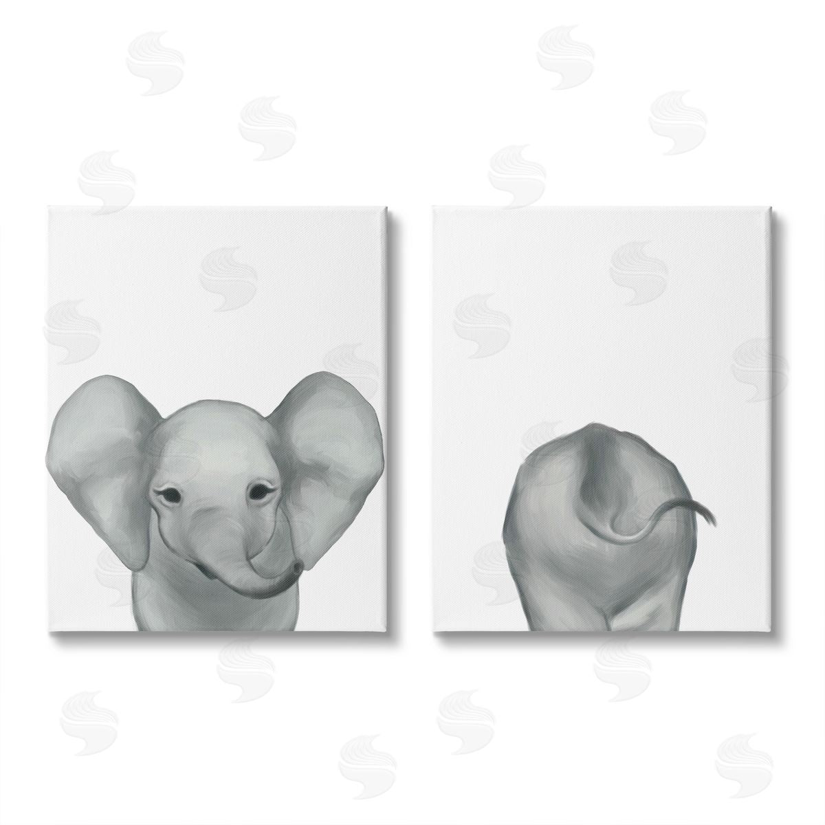 Ziwei Li Baby Elephant Front and Behind Canvas Wall Art Print