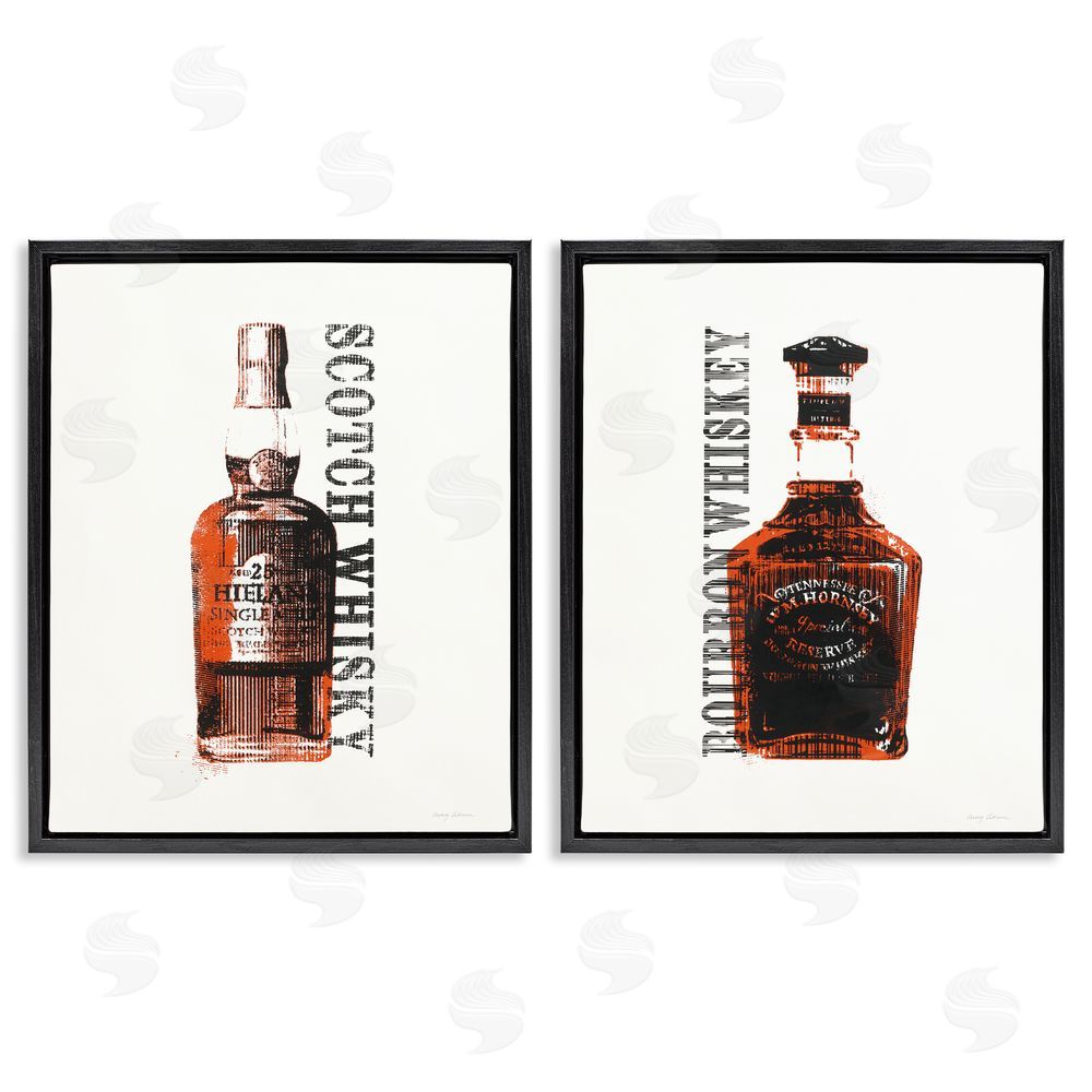 Avery Tillmon Glass Whiskey Bottles Liquor Black Floating Frame Canvas Wall Art Print