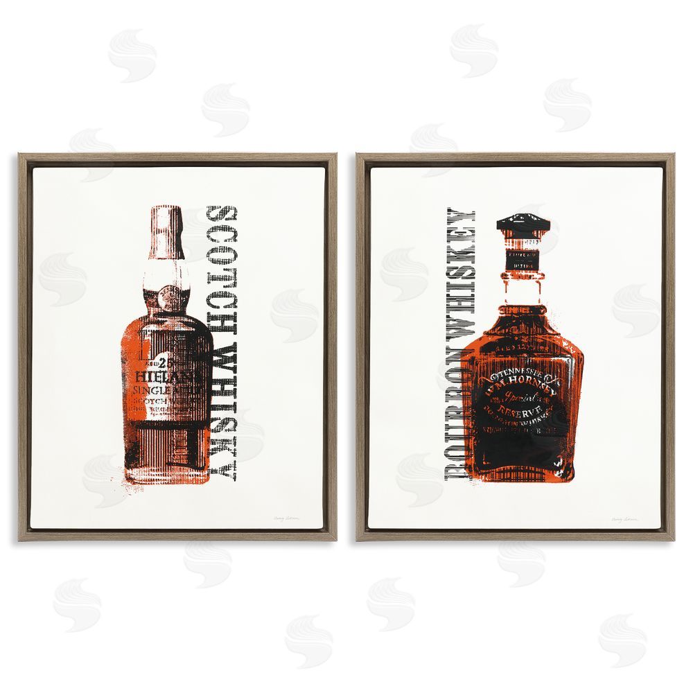 Avery Tillmon Glass Whiskey Bottles Liquor Brown Floating Frame Canvas Wall Art Print