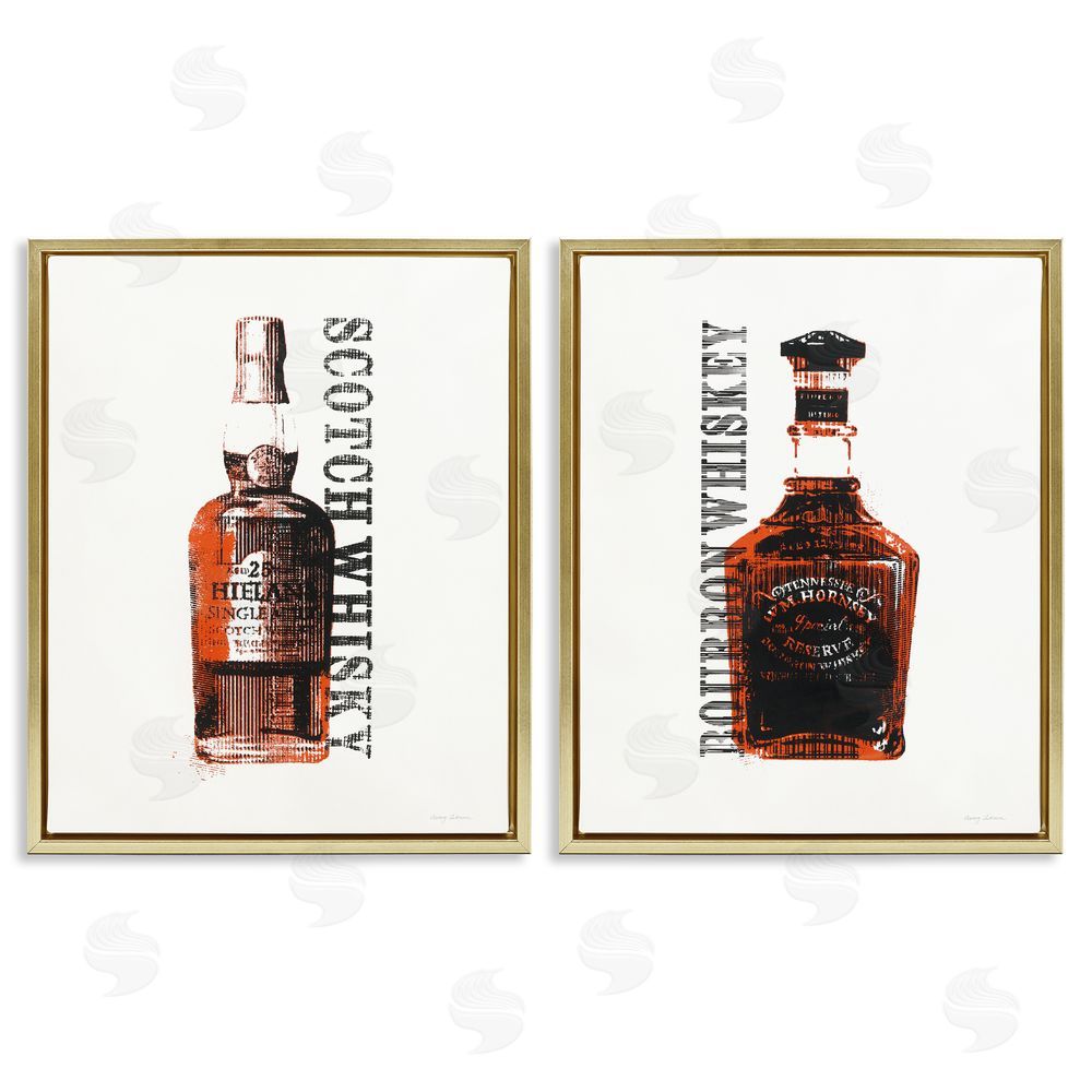 Avery Tillmon Glass Whiskey Bottles Liquor Gold Floating Frame Canvas Wall Art Print