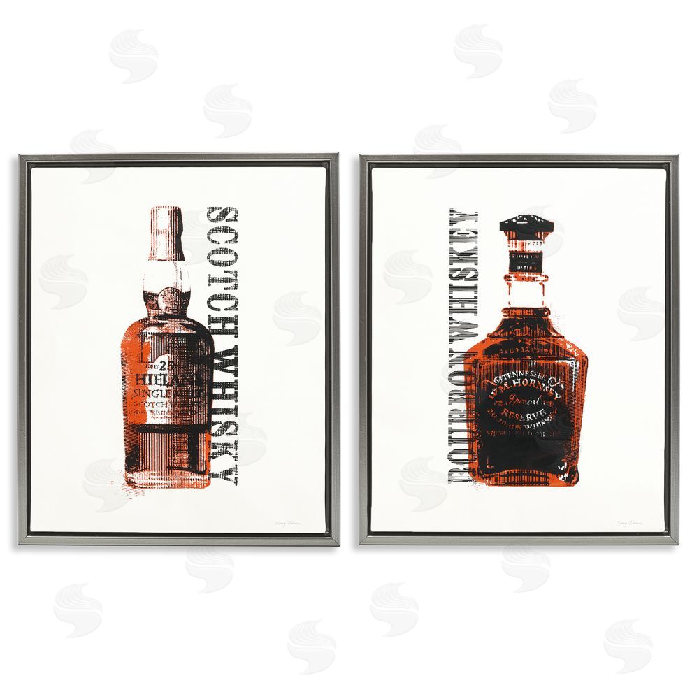Avery Tillmon Glass Whiskey Bottles Liquor Gray Floating Frame Canvas Wall Art Print