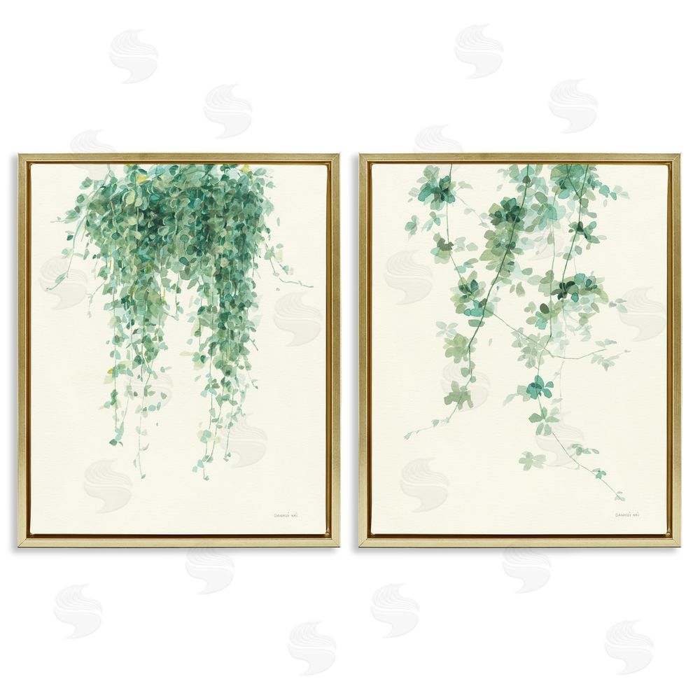 Danhui Nai Falling Ivy Vines Nature Minimal Gold Floating Frame Canvas Wall Art Print
