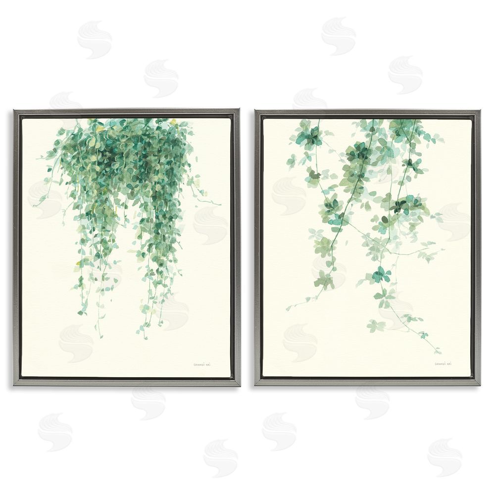 Danhui Nai Falling Ivy Vines Nature Minimal Gray Floating Frame Canvas Wall Art Print